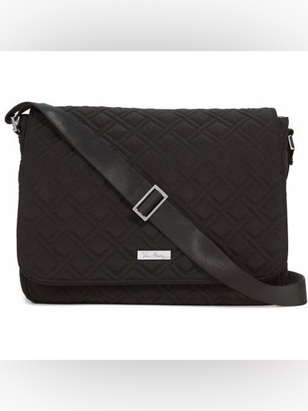 Vera Bradley Black Quilted Microfiber Laptop Messenger Bag Preowned